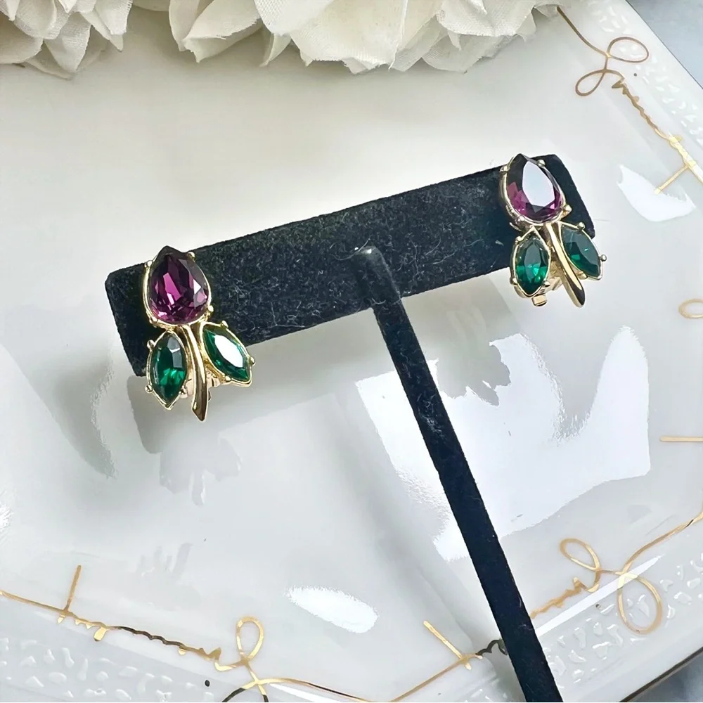 Givenchy Purple Crystal Tulip Clip-On Earrings